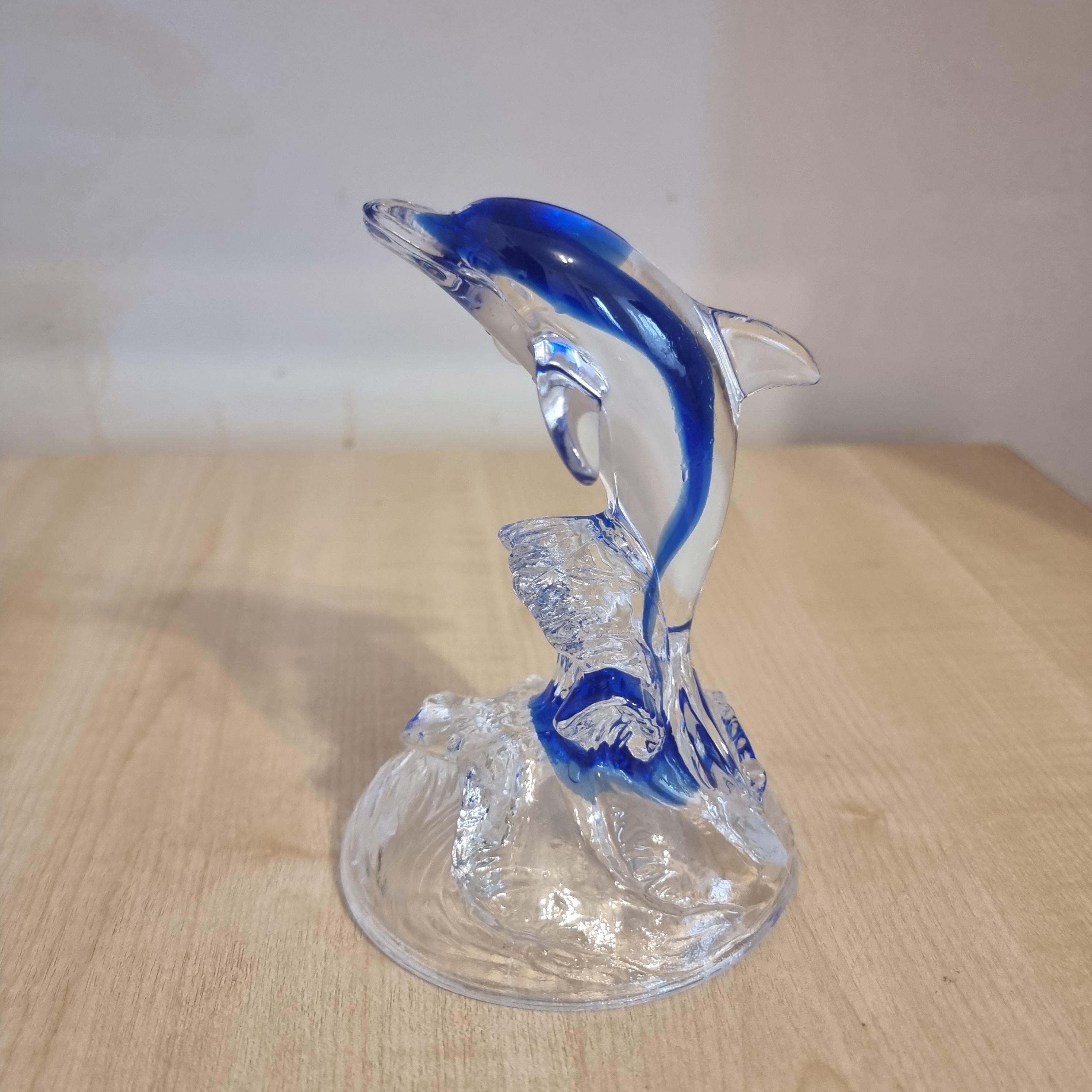 新品❣️美しい青CRYSTAL DARQUES DAUPHIN  Vintage Cristal D'arques France Blue & Clear Glass Dolphin