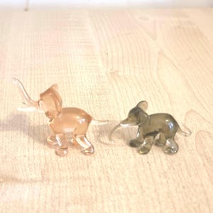Pair of Vintage Miniature Glass Elephant Figurines | Hand Blown Animal Collectibles | Retro Glass Ornaments