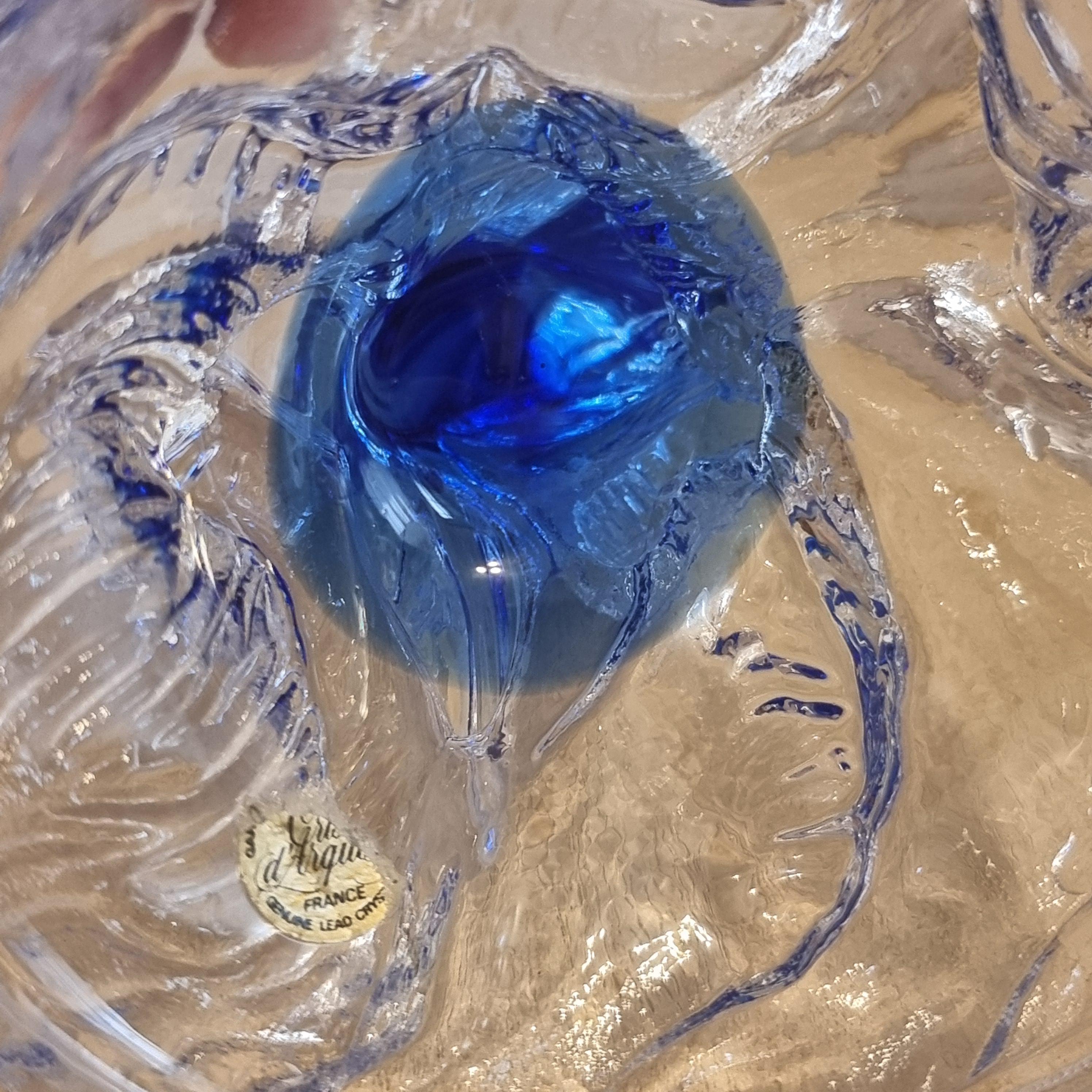 Vintage Cristal D'arques France Blue & Clear Glass Dolphin