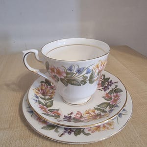 Paragon Country Lane Bone China Trio – Cup, Saucer & Side Plate – Made in England – Floral Vintage Tea Set