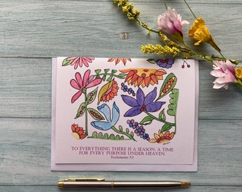 To Everything There is A Season, 6 Blank Watercolor Cards, All Occasion Folded Notecard Set, Inspirational Cards