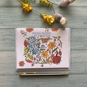 Feeling Blessed, Inspirational Gratitude Cards, 6 Blank Folded Notecards, Fall Greeting Cards, Thank-you or Thanksgiving Fall Notecard Set