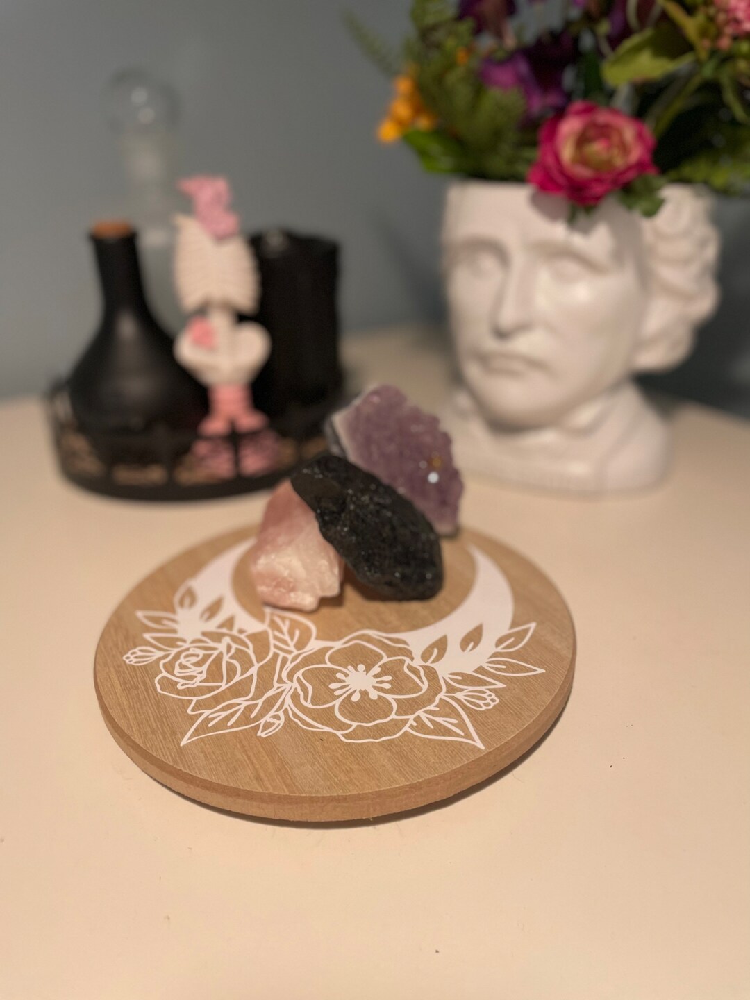 Lazy Susan Crystal Holder Floral Moon Candle Tray Altar Tray Accessory