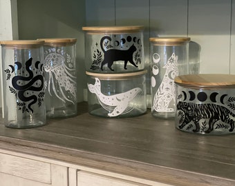 Spirit Animal Kitchen Storage | Witchy Familiar Kitchen Decor Airtight Canister