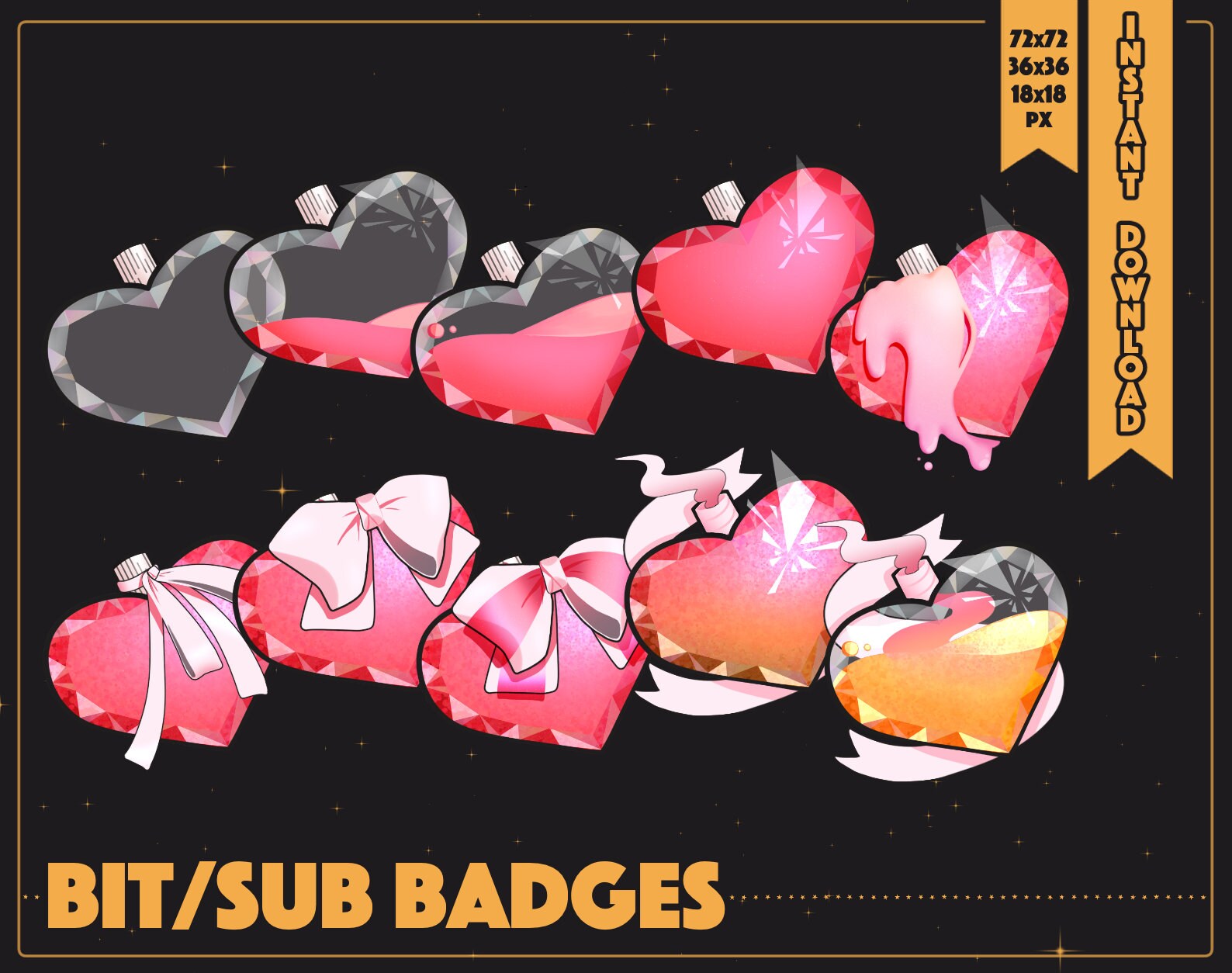 Heart Bottle Twitch Bit/Sub Badges | 10 [3 years worth] Badges