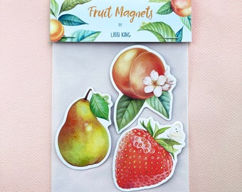 Fruit Magnets / Fridge Laptop Magnets / Pack of 3 / Illustration Botanical Fruit Art / Gifts UK / Stocking Filler / Stick on Art