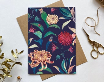 Flower Garden Card / Botanical Greetings Card UK / Blank Inside Art Cards / Floral Painting / All Occasions / Birthday / Mother's Day