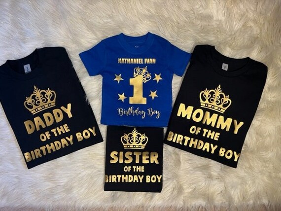 Mom Of The Birthday Boy T-Shirt - Gold Crown Design Mom Of The Birthday Boy T-Shirt - Gold Crown Design