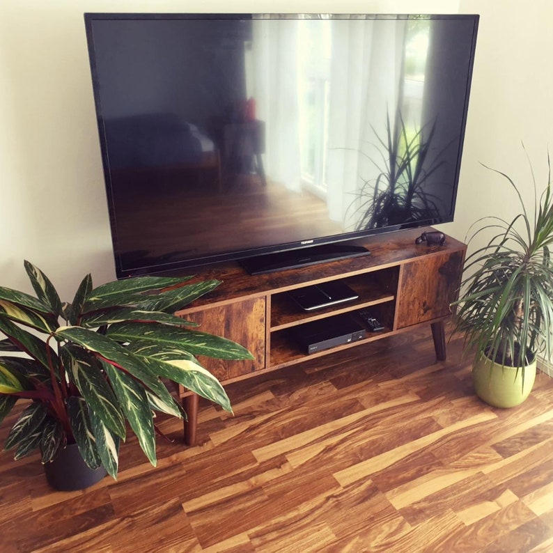 Rustic TV Stand TV Storage Unit With Cupboard Doors Etsy UK