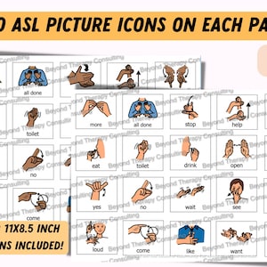 Carte principale de communication en langue des signes américaine (ASL) | 80 icônes illustrées !| Non-vocal, TSA, Autisme, Conseils de communication