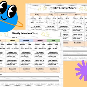 Behavior Chart for Kids- Weekly Classroom Management for Teachers-Editable Behavior Chart