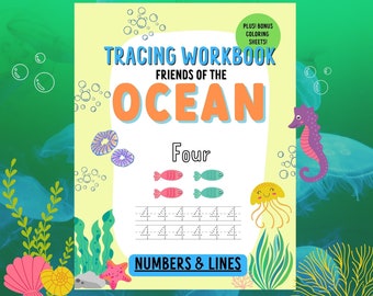 NUMBERS Tracing-Handwriting Practice Book for KIDS!  Numbers/Lines/Shapes, FREE Coloring Pages Included!-80 pages