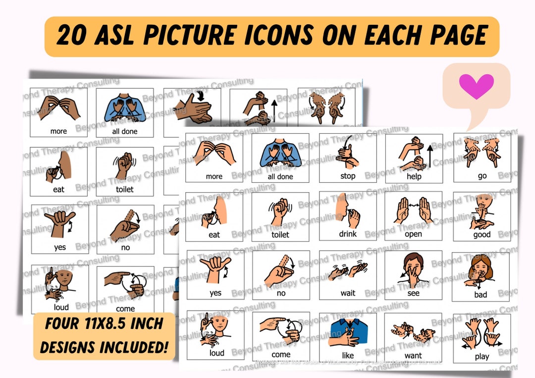 American Sign Language ASL Communication Core Board 80 Picture Icons