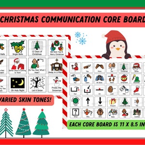 Tableau de base de communication Christmas Joy AAC pour les enfants atteints d'autisme et de retard de parole - Outil de communication inclusif pour les vacances