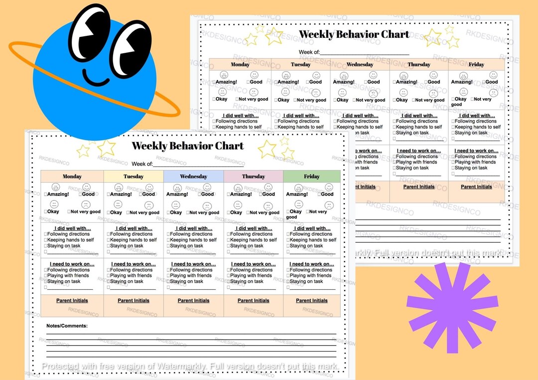 Behavior Chart for Kids- Weekly Classroom Management for Teachers ...