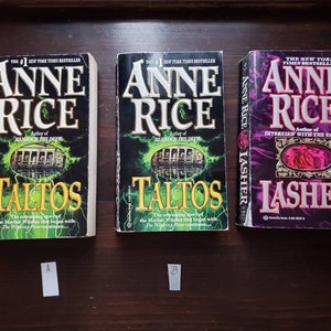 May include: Three paperback books by Anne Rice, all with green and black covers. The books are titled "Taltos", "Taltos", and "Lasher".