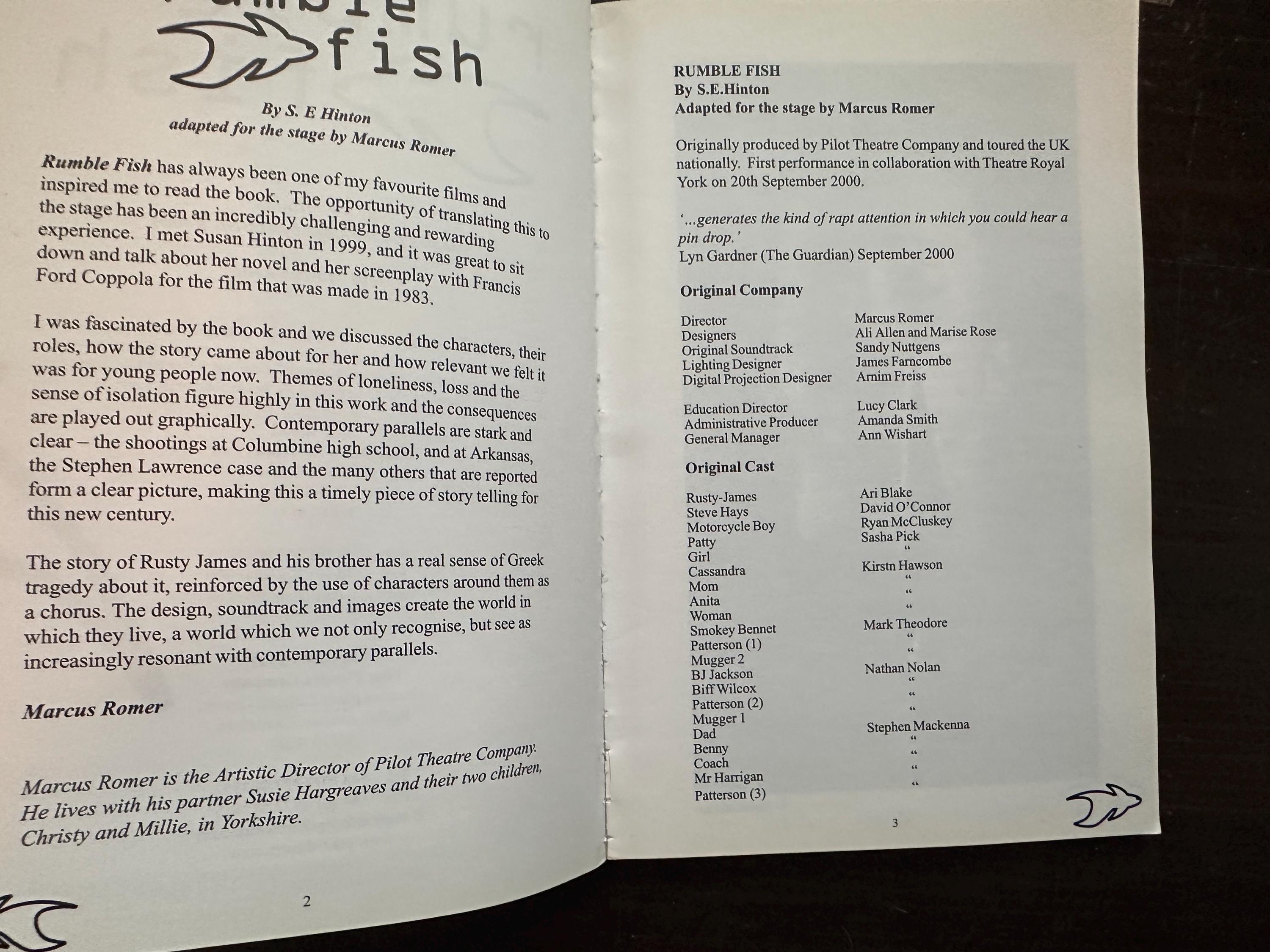 Rumble Fish by SE Hinton the Stage Play Script Adapted by Marcus Romer ...