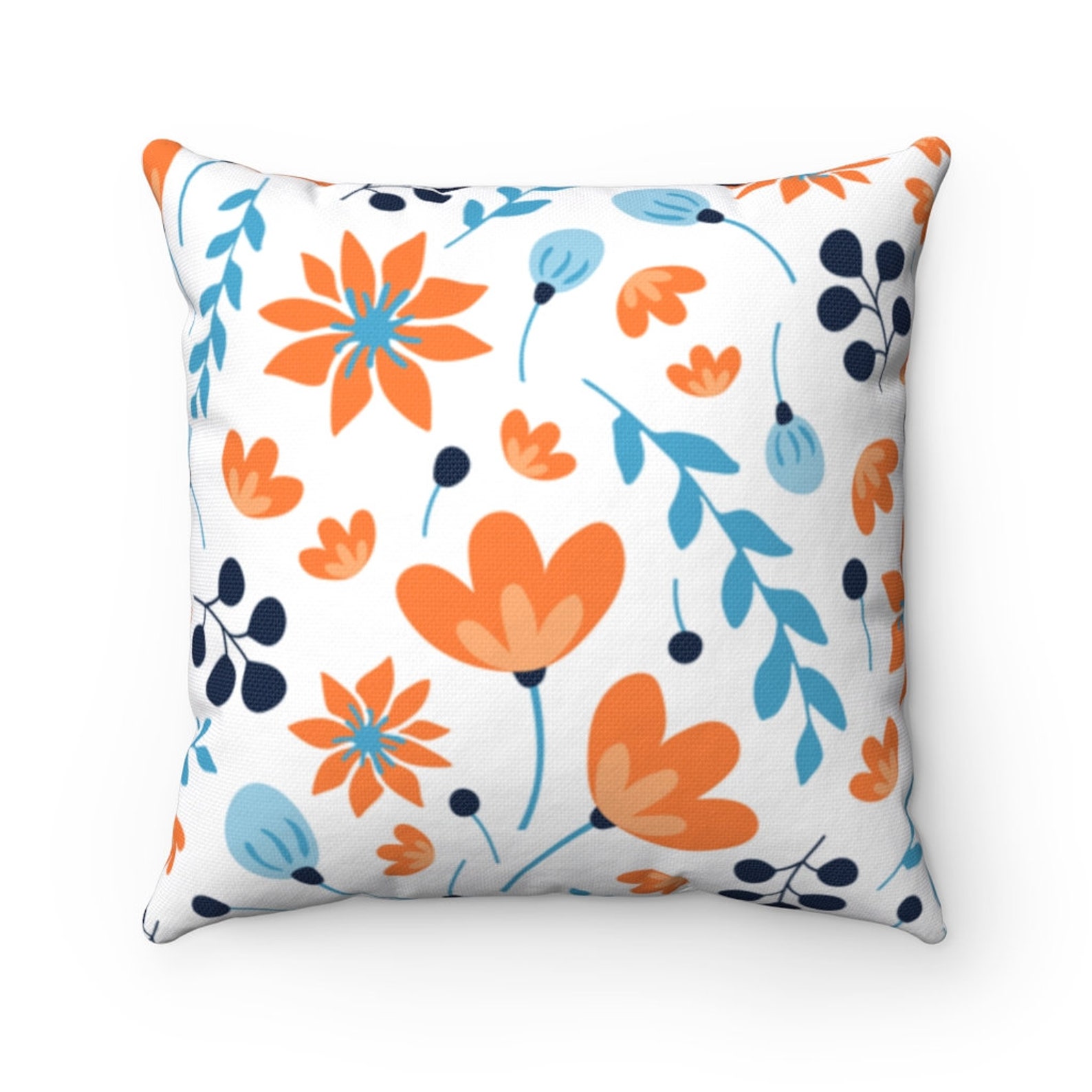 Orange Floral Throw Pillow Botanical Floral Pillow Cover Etsy