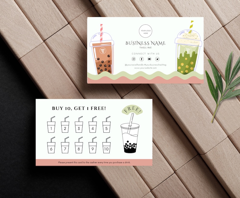 Bubble Tea Loyalty Card Template Editable Boba Tea Reward Etsy