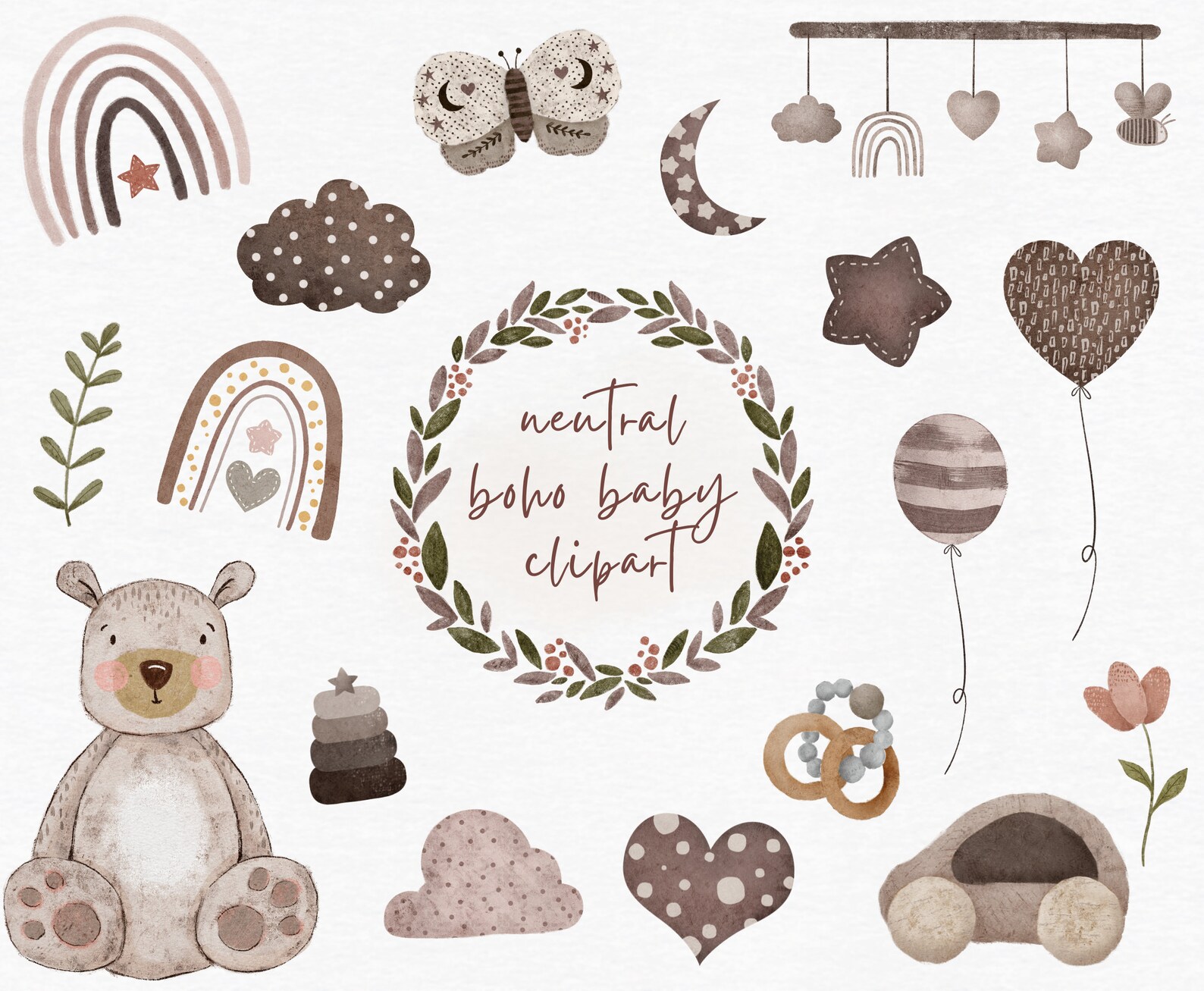 Boho Baby Clipart Watercolor Baby Clipart Gender Neutral - Etsy