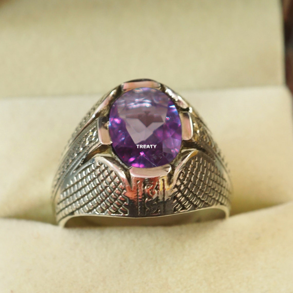 Alexandrite Ring For Men Handmade Art Deco Ring Sterling Etsy