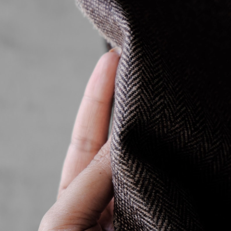 Yak Wool Herringbone Tweed Fabric by the yard: Brown, 58" Wide, 373 GSM image 9