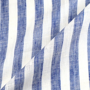 Double Cloth Pure Linen Indigo Striped Fabric, 58" inches wide, 155 GSM