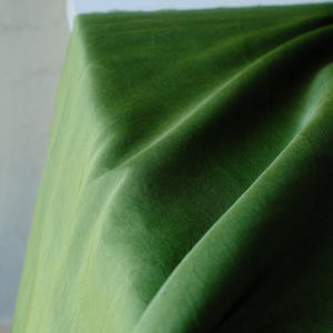 Pode incluir: Close-up de um tecido verde dobrado. O tecido tem uma textura macia e aveludada e uma cor verde rica e profunda. As dobras criam sombras e destaques, adicionando profundidade &agrave; imagem. O tecido parece ser um material de alta qualidade, possivelmente veludo ou um t&ecirc;xtil luxuoso semelhante.