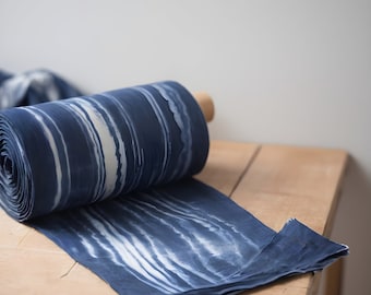 Indigo Shibori on Organic cotton cambric Fabric by the yard, 45" inches wide, 110 GSM