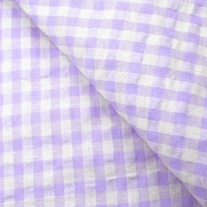 Lilac Seer-Sucker Gingham Organic Cotton Fabric by the yard, 58 inches wide, 129 GSM