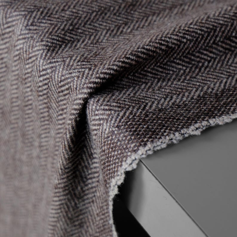 Yak Wool Herringbone Tweed Fabric by the yard: Brown, 58" Wide, 373 GSM image 10