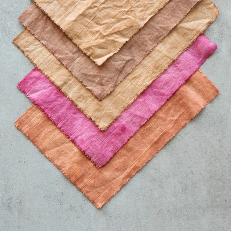 Naturally Dyed Handwoven Fabric Samples - 5 samples, Turmeric, Madder Root, Brazilwood, Pomegranate Skin and Catechu dyed samples, 40s count