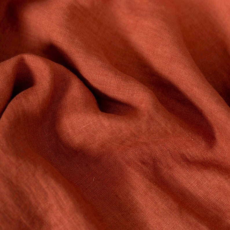Rust Orange/Brick Red Linen Fabric by the yard, 58 inches wide, 40s lea, 140 GSM Brick Red