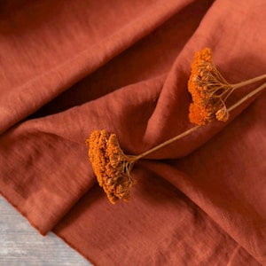 Rust Orange/Brick Red Linen Fabric by the yard, 58 inches wide, 40s lea, 140 GSM Rust Orange