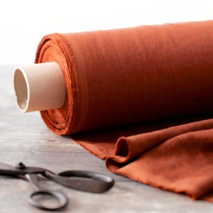 Rust Orange/Brick Red Linen Fabric by the yard, 58 inches wide, 40s lea, 140 GSM image 4