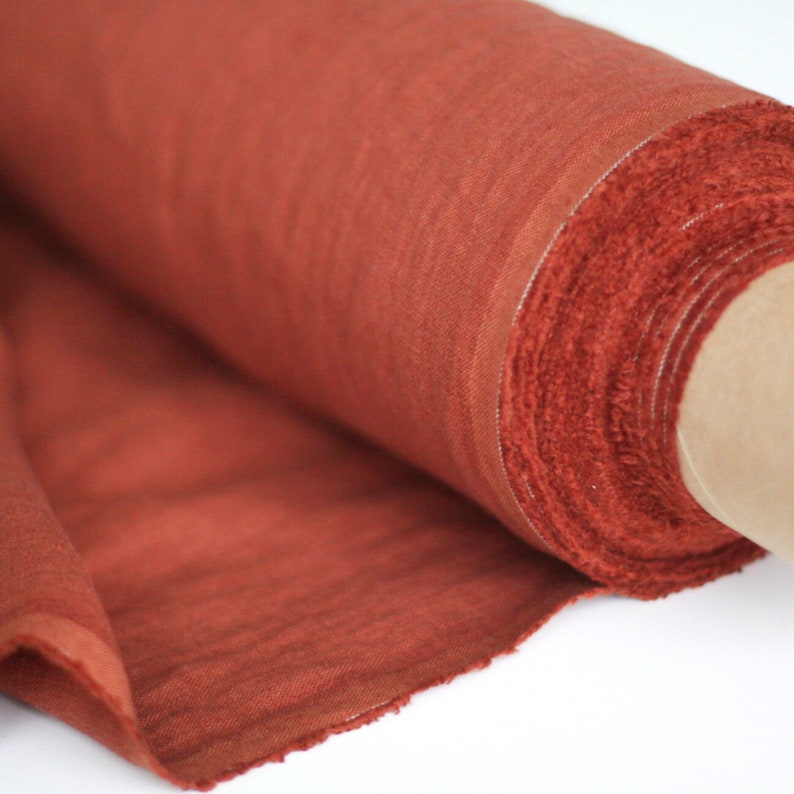 Rust Orange/Brick Red Linen Fabric by the yard, 58 inches wide, 40s lea, 140 GSM image 7