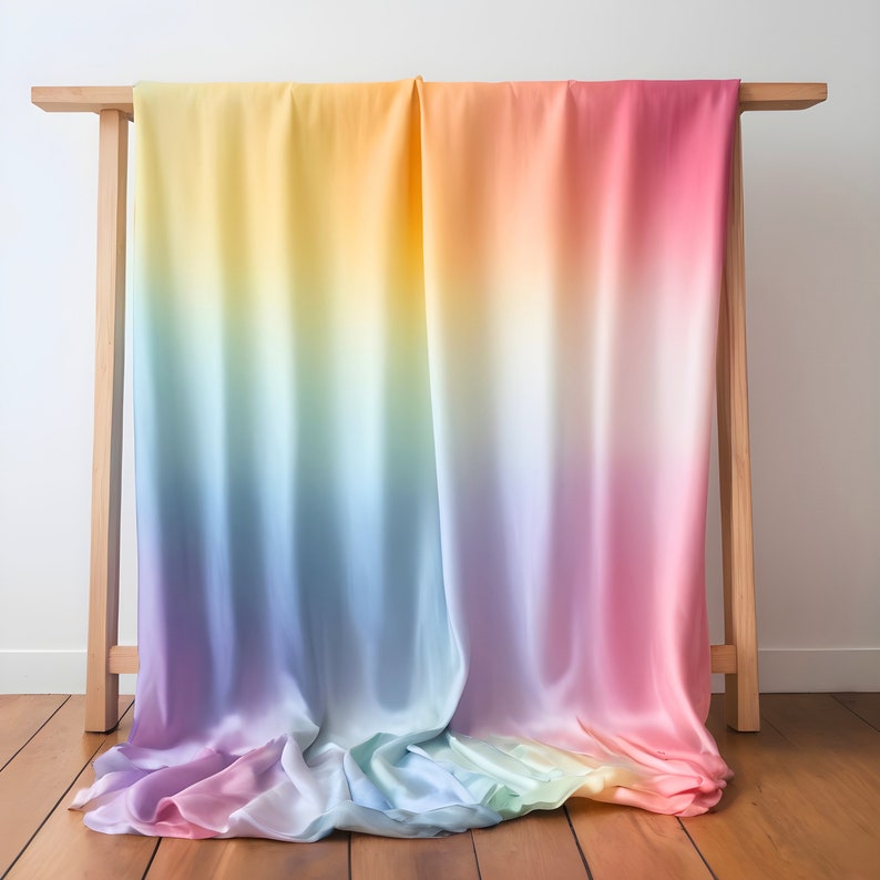 Rainbow tie-dye on Mulberry Ghazi silk fabric by the yard, 44 inches wide, 110 GSM image 6