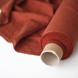 Rust Orange/Brick Red Linen Fabric by the yard, 58&quot; inches wide, 40s lea, 170 GSM