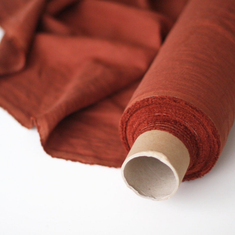Rust Orange/Brick Red Linen Fabric by the yard, 58 inches wide, 40s lea, 140 GSM image 1
