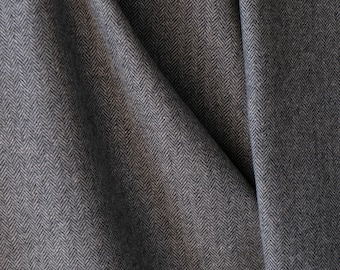 Yak Wool Herringbone Tweed Fabric, 58" Wide, 380 GSM (Charcoal Gray)