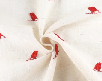 Little Birds Hand embroidered on Organic Kala Cotton Fabric, 36" inches wide, 126 GSM