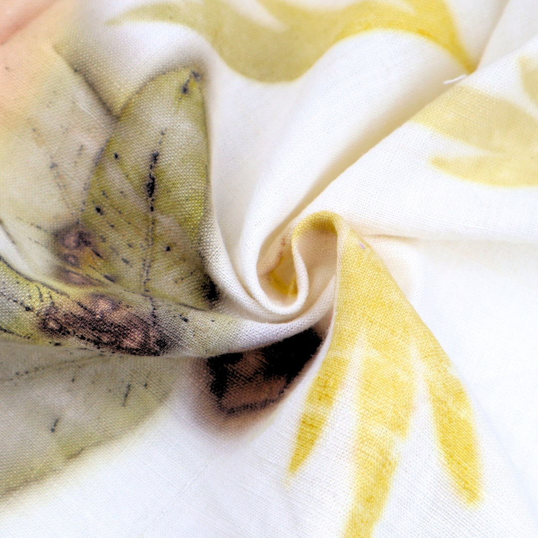 Ecoprinted Handwoven Hemp Fabric by the Yard, 36 Inches Wide, 3 Ply