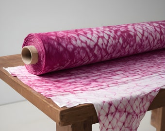 Magenta Shibori on Organic cotton cambric Fabric by the yard, 45" inches wide, 110 GSM