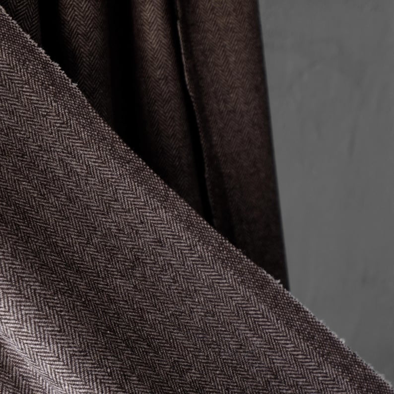Yak Wool Herringbone Tweed Fabric by the yard: Brown, 58" Wide, 373 GSM image 1