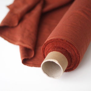 Rust Orange/Brick Red Linen Fabric by the yard, 58 inches wide, 40s lea, 140 GSM image 5