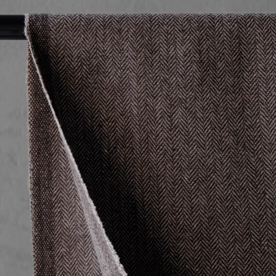 Yak Wool Herringbone Tweed Fabric by the yard: Brown, 58" Wide, 373 GSM