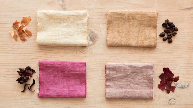 Naturally Dyed Handwoven Fabric Samples - 5 samples, Turmeric, Madder Root, Brazilwood, Pomegranate Skin and Catechu dyed samples, 40s count