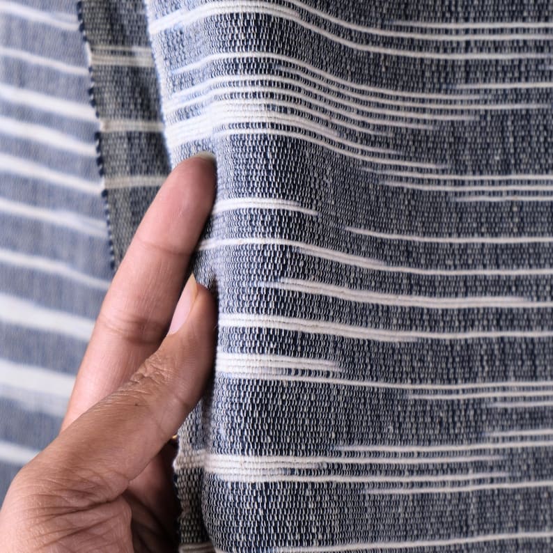 Indigo Handwoven Kasuri Fabric, 45" Wide, 300 GSM image 4