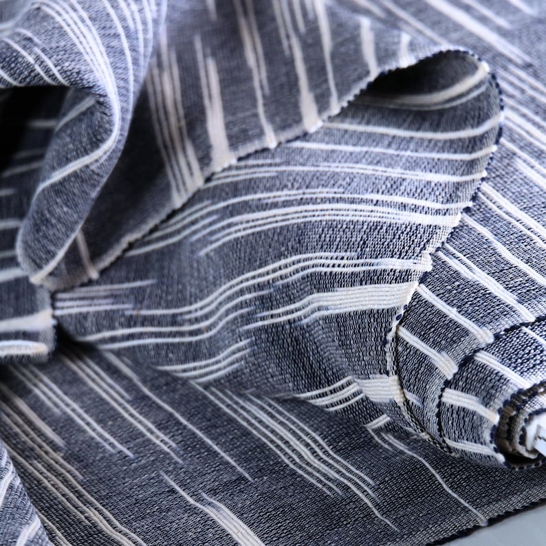 Indigo Handwoven Kasuri Fabric, 45" Wide, 300 GSM image 10