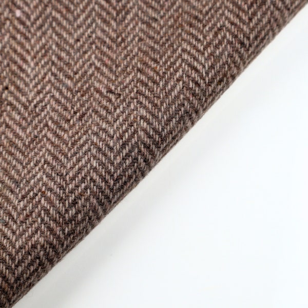 Pure Yak Wool Herringbone Tweed Fabric by the yard, 53" inches wide, 320 GSM